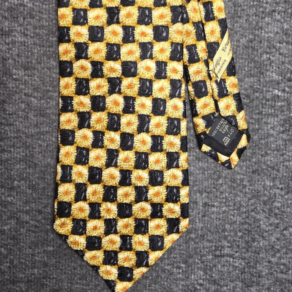 Ermenegildo Zegna Neck Tie Sunflower Yellow Black 61" x 4 Silk Italy‎